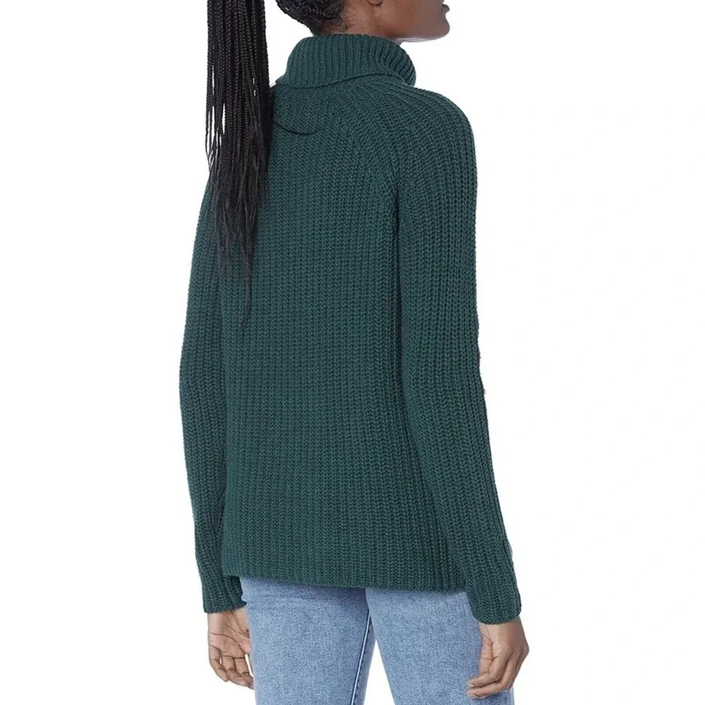 Goodthreads Women's Cotton Shaker Stitch Turtleneck Green Sweater Size S